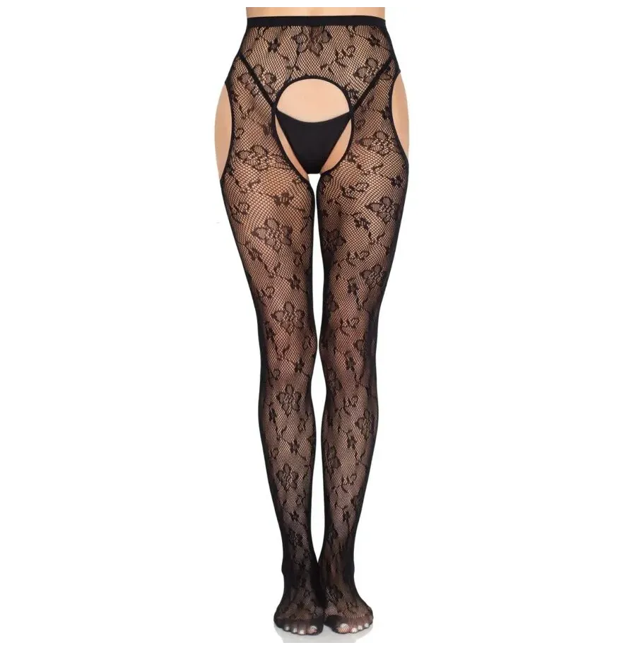 LEG AVENUE - 1967 BLOOM NETZ-STRUMPFHOSE MIT STRUMPFHALTERN, SCHWARZ - EINHEITSGRÖSSE LEG AVENUE - 1967 BLOOM NETZ-STRUMPFHOSE MIT STRUMPFHALTERN, SCHWARZ - EINHEITSGRÖSSE