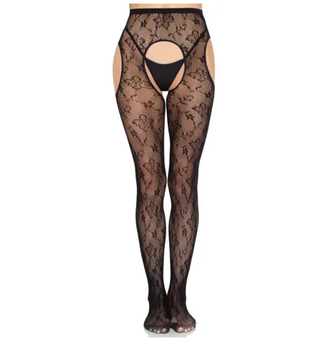 LEG AVENUE - COLLANT CON REGGICALZE BLOOM NET 1967 NERO - TAGLIA UNICA