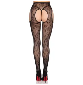 LEG AVENUE - 1967 BLOOM NETZ-STRUMPFHOSE MIT STRUMPFHALTERN, SCHWARZ - EINHEITSGRÖSSE