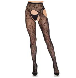 LEG AVENUE - 1967 BLOOM NETZ-STRUMPFHOSE MIT STRUMPFHALTERN, SCHWARZ - EINHEITSGRÖSSE