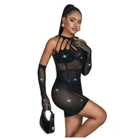 SUBBLIME - 952235 ABITO A RETE CON STRASS NERO TAGLIA UNICA