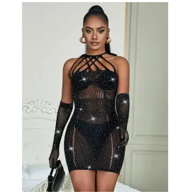 SUBBLIME - 952235 ROBE RÉSEILLE AVEC STRASS NOIR TAILLE UNIQUE