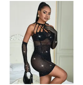 SUBBLIME - 952235 ROBE RÉSEILLE AVEC STRASS NOIR TAILLE UNIQUE