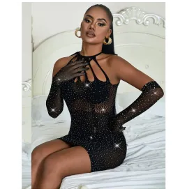 SUBBLIME - 952235 ROBE RÉSEILLE AVEC STRASS NOIR TAILLE UNIQUE