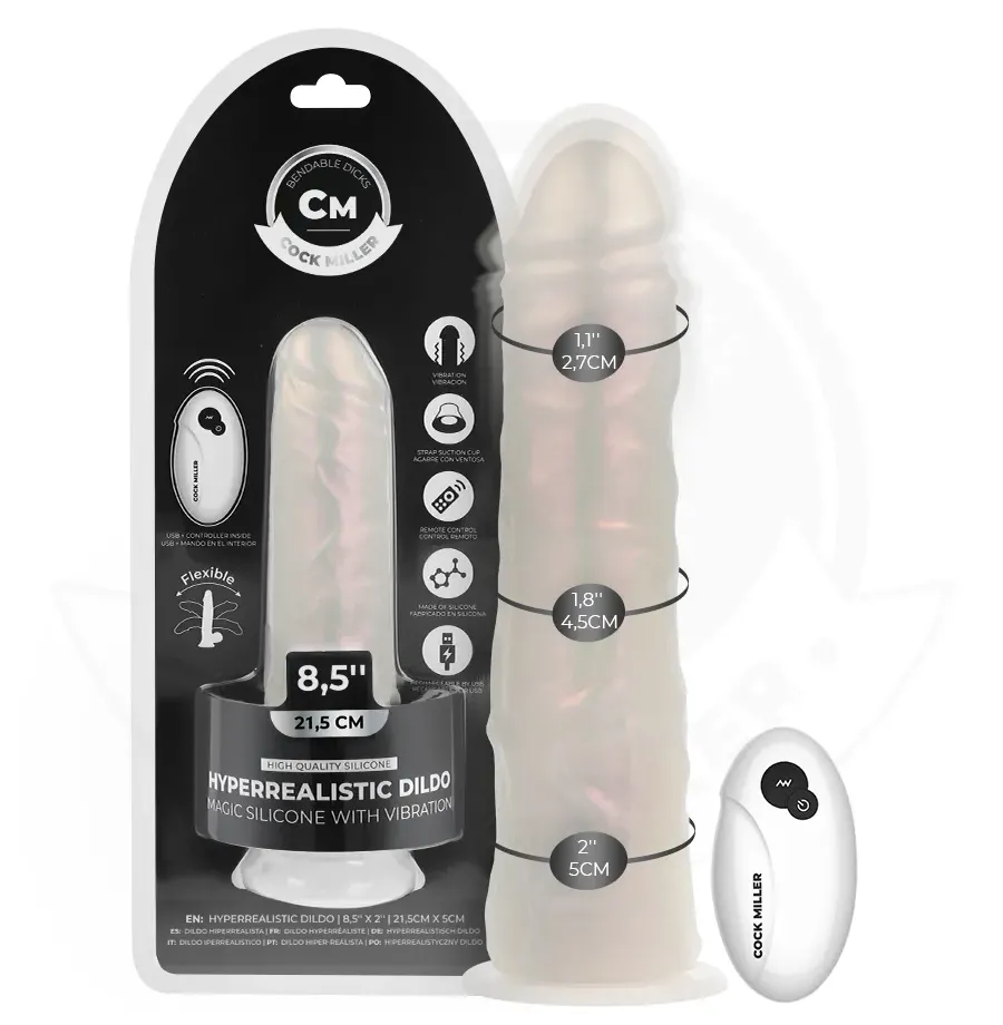 COCK MILLER - GODE AVEC VENTOUSE, LUMIÈRES ET VIBRATIONS AVEC TÉLÉCOMMANDE BLANC 21,5 CM COCK MILLER - GODE AVEC VENTOUSE, LUMIÈRES ET VIBRATIONS AVEC TÉLÉCOMMANDE BLANC 21,5 CM