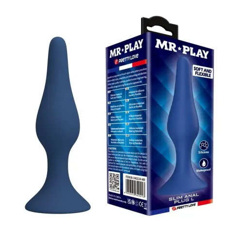 MR PLAY - SLIM SILICONE ANAL PLUG BLUE L