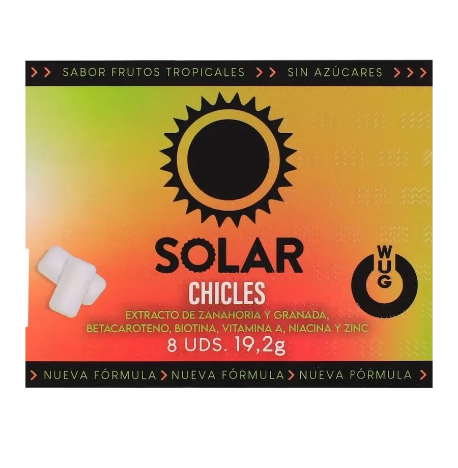WUG Solar – Der Kaugummi, der Ihre Haut auf die Sonne vorbereitet. Blisterpackung mit 8 Stück WUG Solar – Der Kaugummi, der Ihre Haut auf die Sonne vorbereitet. Blisterpackung mit 8 Stück