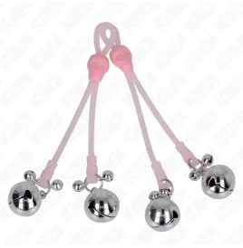 KINK - PINZAS PARA PEZONES LUMINOSAS FORMA CALABERA CON CASCABEL SONORO AJUSTABLE ROSA - PLATEADO