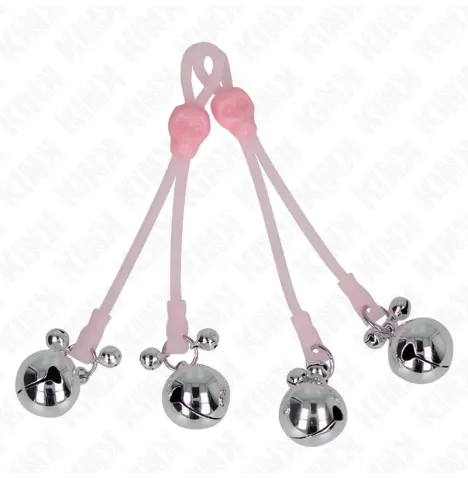 KINK - LEUCHTENDE TOTENKOPF-NIPPELKLAMMERN MIT RINGGLÖCKCHEN VERSTELLBAR ROSA-SILBER