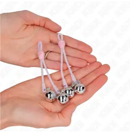 KINK - LUMINOUS SKULL NIPPLE CLAMPS WITH RING BELLS ADJUSTABLE PINK - SILVER