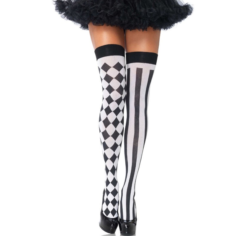 LEG AVENUE - BLACK-WHITE ARLEQUIN HIGH SOCKS