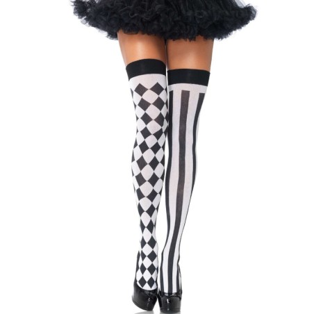 LEG AVENUE - CHAUSSETTES HAUTE ARLEQUIN NOIR-BLANC