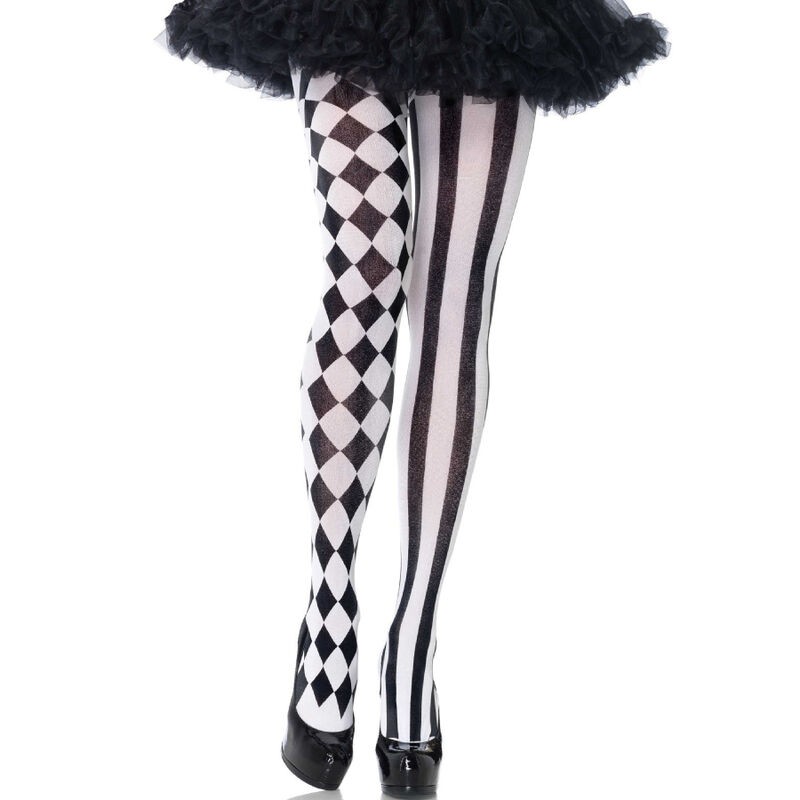 LEG AVENUE - COLLANT ARLECCHINO NERO-BIANCO