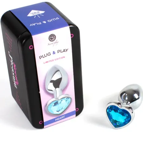 SECRETPLAY - METAL BUTT PLUG BLUE HEART SMALL SIZE 7 CM