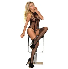 SUBBLIME - 951986 FISHNET CROTCHLESS BODYSTOCKING WITH PRINTS ON THE NECK BLACK ONE SIZE