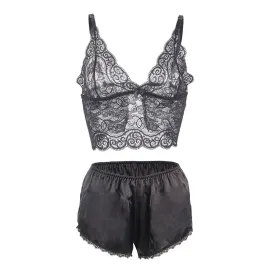 SUBBLIME - 953911 SET 3 PIEZAS ENCAJE Y SATEN NEGRO S-M