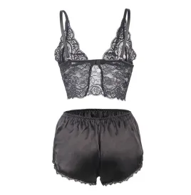 SUBBLIME - 953911 SILK AND LACE NIGHTGOWN PANTIES BLACK S-M