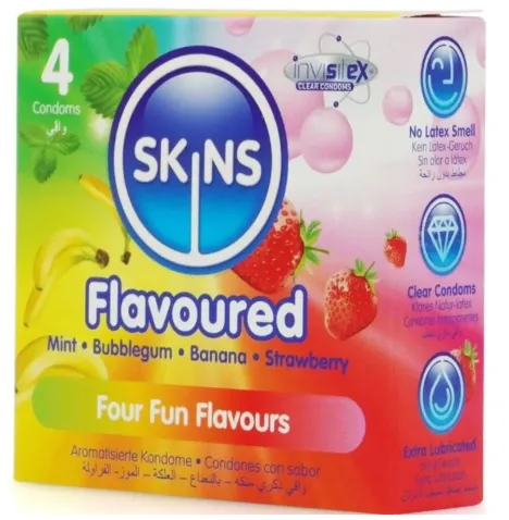 SKINS - PREMIUM-KONDOME MIT VERSCHIEDENEN GESCHMACKSRICHTUNGEN, 4ER-PACK