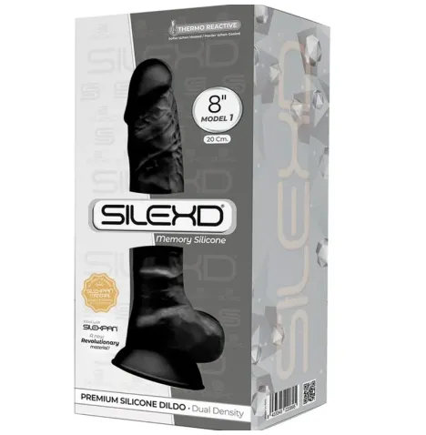 SILEXD - MODELO 1 PENE REALÍSTICO SILICONA PREMIUM SILEXPAN NEGRO 20 CM