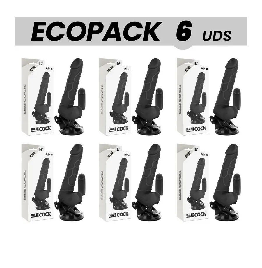 ECOPACK 6 UNITÉS - BASECOCK VIBRATEUR RÉALISTE TÉLÉCOMMANDE NOIR 18.5 CM -O- 4CM