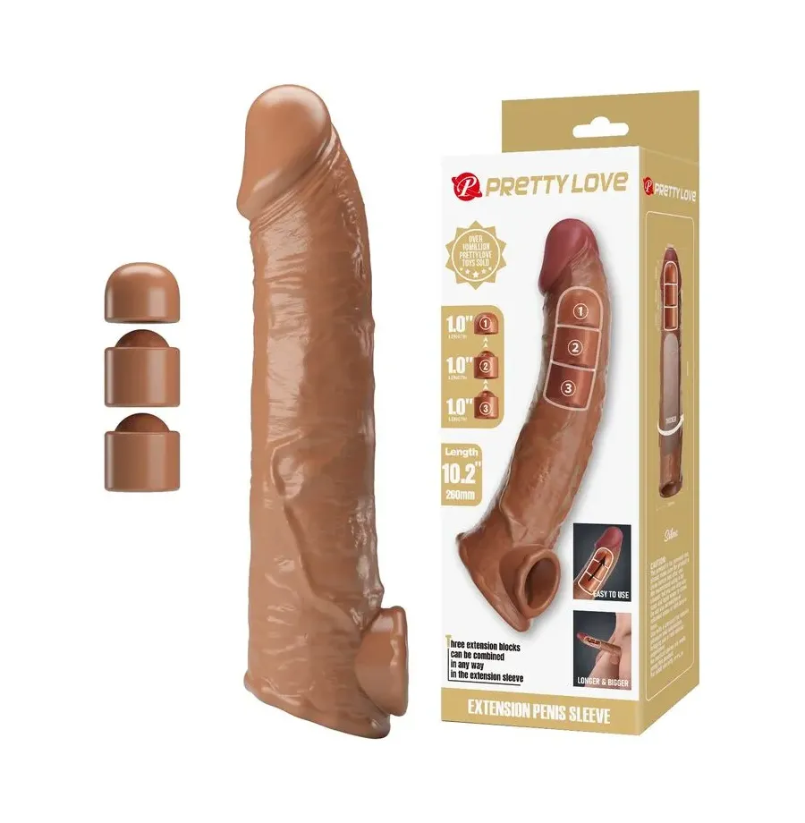 PRETTY LOVE - MANICOTTO REGOLABILE PER ALLUNGAMENTO DEL PENE 26 CM Ø 4 CM MARRONE PRETTY LOVE - MANICOTTO REGOLABILE PER ALLUNGAMENTO DEL PENE 26 CM Ø 4 CM MARRONE