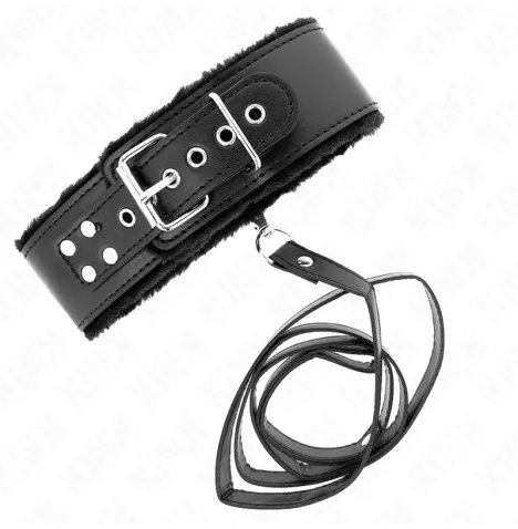 KINK - COLLANA CON GUINZAGLIO 116 CM CON BORCHIE IN ARGENTO MODELLO 4 NERO REGOLABILE 40-48 CM X 6 CM
