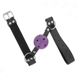 KINK - ATMUNGSAKTIVER BALL 4 CM KNEBEL MIT DOPPELNIET LILA 62,5 x 2,5 CM VERSTELLBAR 42-58 CM