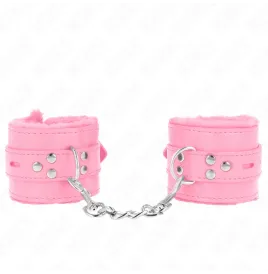 KINK - FUR LINED WRIST RESTRAINTS WITH SQUARE HOLES PINK AND PINK BELT ADJUSTABLE 17-29 CM X 6 CM