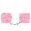 KINK - POLSINI IMBOTTITI IN PELLICCIA CON FORI QUADRI ROSA E CINTURA ROSA REGOLABILE 17-29 CM X 6 CM
