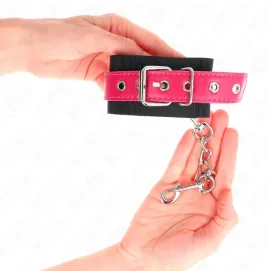KINK - NYLON WRIST RESTRAINTS BLACK WITH LEATHERETTE BELT RASPBERRY ROSE ADJUSTABLE 19-29 CM X 5.1 CM