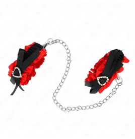 KINK - ELASTISCHE HANDGELENKSFESSELN AUS SPITZE MIT ROTEN HERZDETAILS, VERSTELLBAR 22-35 CM