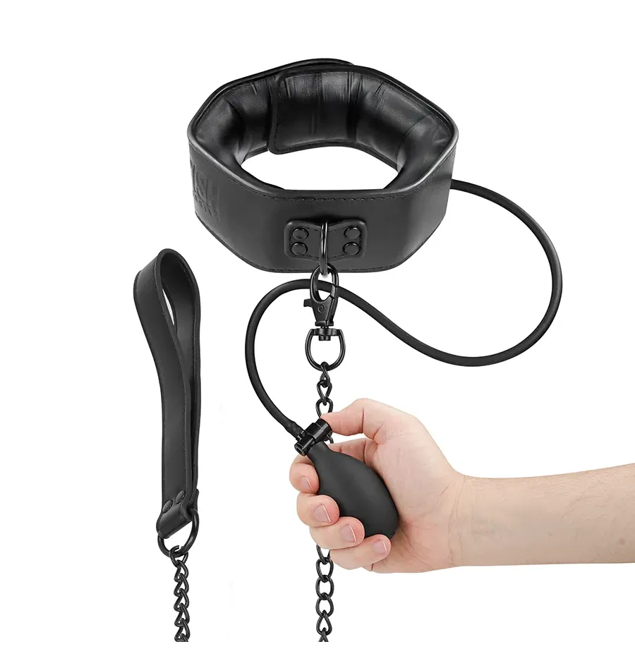 FETISH SUBMISSIVE BONDAGE - COLLIER DÉTRANGLEMENT GONFLABLE AVEC CHAÎNE FETISH SUBMISSIVE BONDAGE - COLLIER DÉTRANGLEMENT GONFLABLE AVEC CHAÎNE