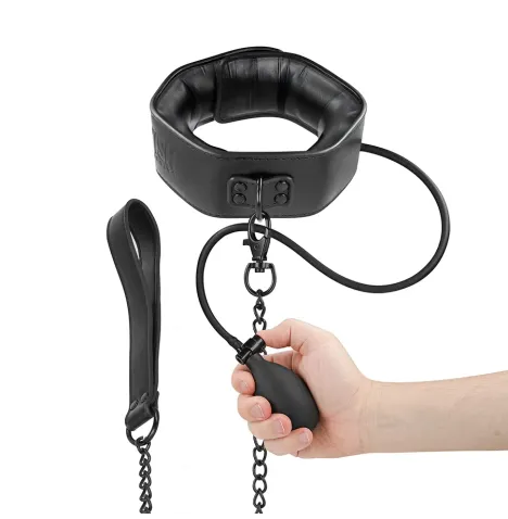 FETISH SUBMISSIVE BONDAGE - AUFBLASBARES WÜRGEHALSBAND MIT KETTE