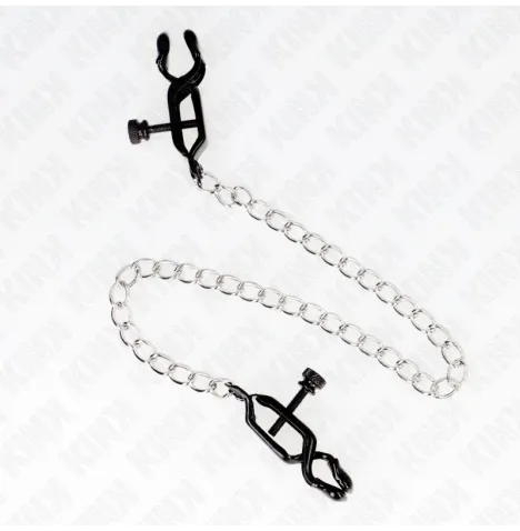 KINK - PINZAS PARA PEZONES PLANAS NEGRO CON CADENA PLATEADO 30 CM