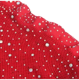 SUBBLIME - 952181 BODYSTOCKING RESILLE AVEC GANTS ET DIAMANTS ROUGE TAILLE UNIQUE