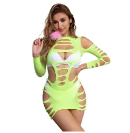 SUBBLIME - 952280 VESTIDO DE REJILLA ELÁSTICO MANGA LARGA VERDE TALLA ÚNICA