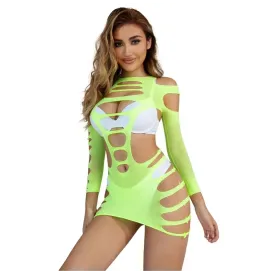 SUBBLIME - 952280 VESTIDO DE REJILLA ELÁSTICO MANGA LARGA VERDE TALLA ÚNICA