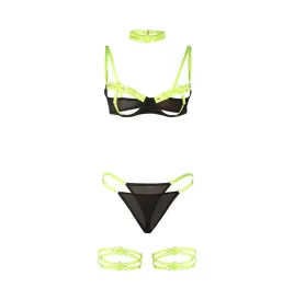SUBBLIME - 955274 SET SUJETADOR CON COLLAR Y DETALLES PARA PIERNAS VERDE FLUORESCENTE S-M