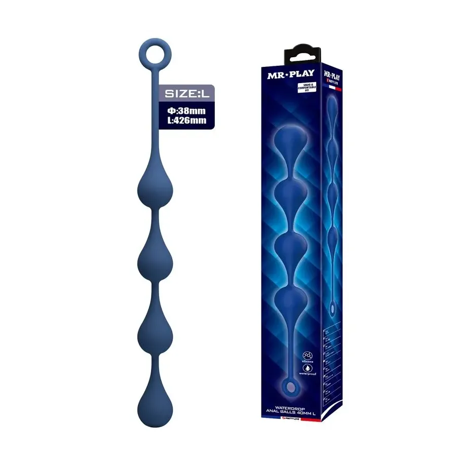 MR PLAY - PERLE ANALI IN SILICONE BLU TAGLIA L 42,6 CM