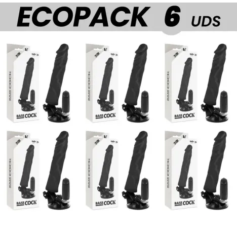 ECOPACK 6 UNITS - BASECOCK REALISTIC VIBRATOR REMOTE CONTROL BLACK 21 CM -O- 4 CM