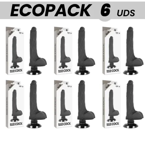ECOPACK 6 UNIDADES - BASECOCK VIBRADOR REALÍSTICO 2-1 NEGRO 18.5 CM -O- 4 CM