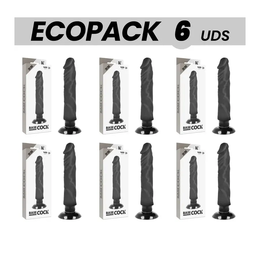 ECOPACK 6 UNITÉS - BASECOCK VIBRATEUR RÉALISTE 2-1 NOIR 20 CM -O- 4 CM ECOPACK 6 UNITÉS - BASECOCK VIBRATEUR RÉALISTE 2-1 NOIR 20 CM -O- 4 CM