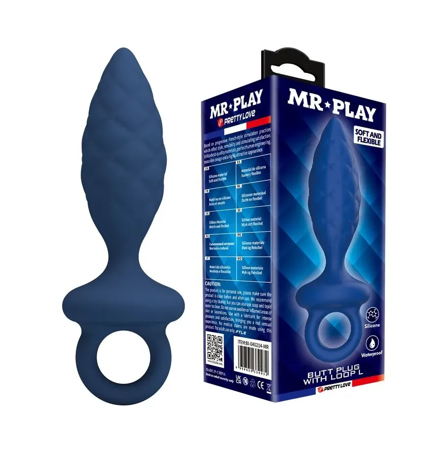 MR PLAY - PLUG ANAL TEXTURIZADO CON ANILLA AZUL L