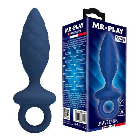 MR PLAY - PLUG ANAL TEXTURÉ AVEC ANNEAU BLEU L
