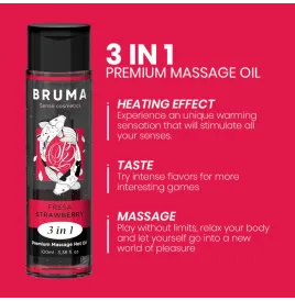 BRUMA - PREMIUM-MASSAGEÖL MIT WÄRMEEFFEKT, ERDBEERE-GESCHMACK 3 IN 1 - 100 ML