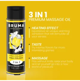 BRUMA - HUILE DE MASSAGE PREMIUM EFFET CHALEUR SAVEUR PINA COLADA 3 EN 1 - 100 ML