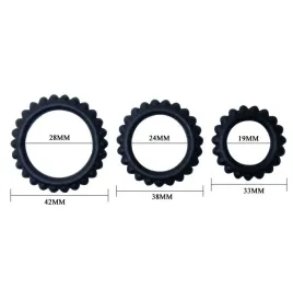BAILE - TITAN SET 3 PCS COCK RING BLACK 2.8 2.4 1.9 CM