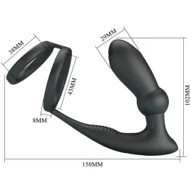 PRETTY LOVE - ANNEAU PÉNIS EMONI PLUG ANAL 12 VIBRATIONS NOIR