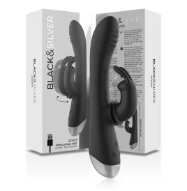 BLACKandSILVER - DJ. STIMOLATORE CONIGLIO IN SILICONE RICARICABILE ADAM NERO