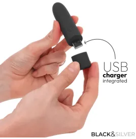 BLACK and SILVER - GERI USB RICARICABILE VIBRANTE BULLET 8 VIBRAZIONI NERO 10 X 2,2 CM